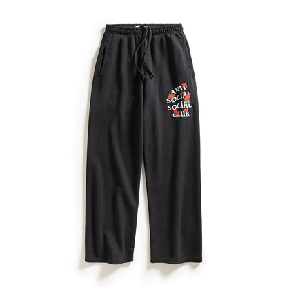 Embroidered Rose Kkotch Sweats Open Hem