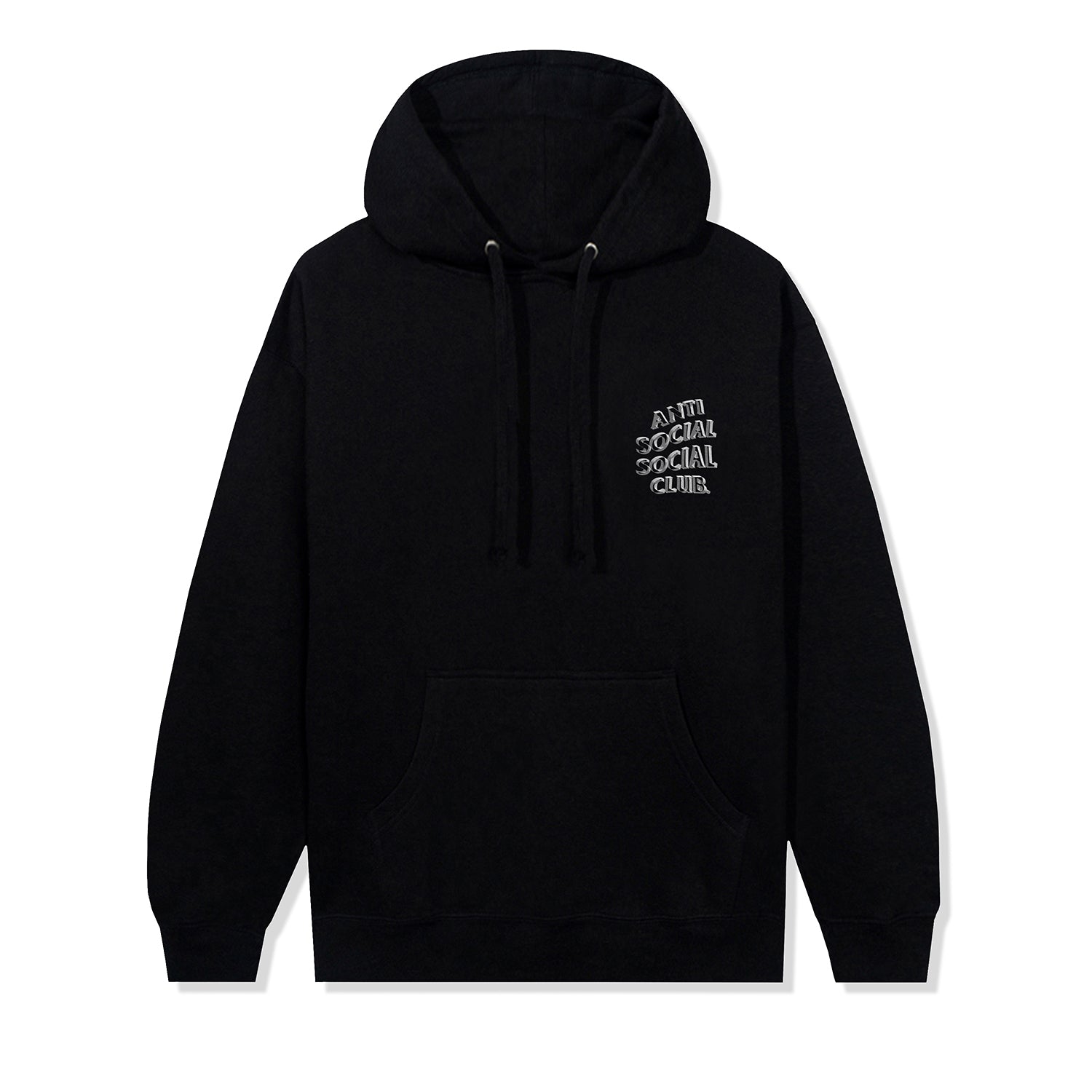 Front of black sweatshirt with small graphic