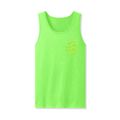 Front of neon green tank, small ASSC graphic